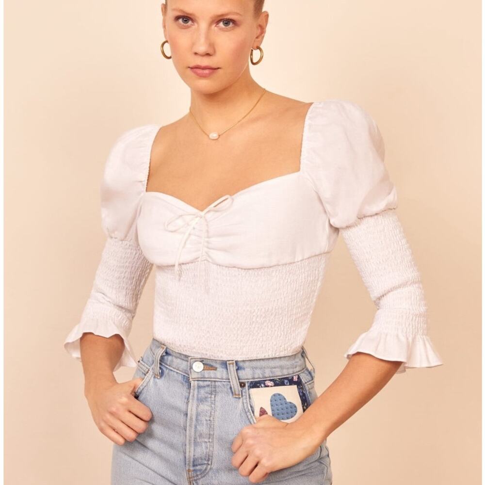 Reformation White Puff Sleeve Blouse